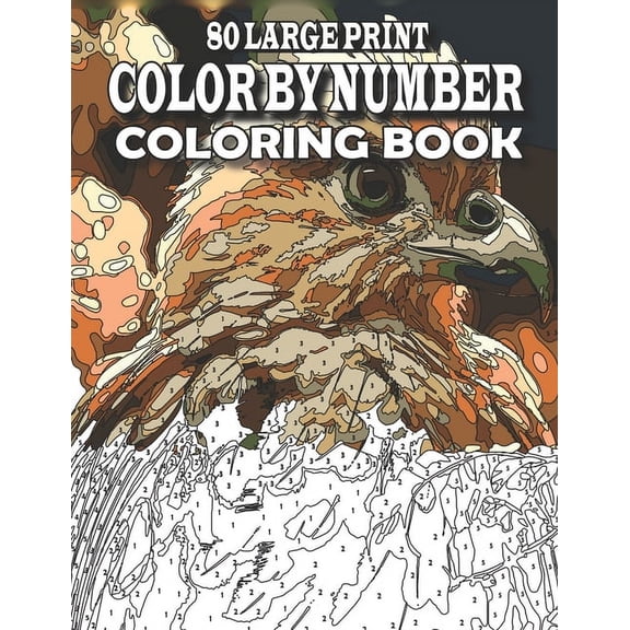 80 Large Print Color By Number Coloring Book: Large Print Color by Number Book with birds, flowers, animals, butterfly and more (color by number for adults) (Paperback)
