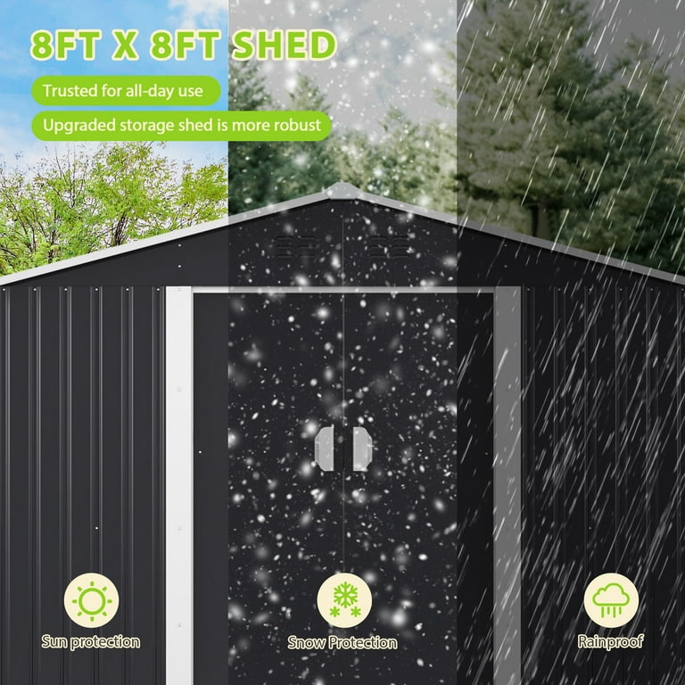 豪奢な 8' x 8' HOGYME Weather-Resistant Dark Shed, Storage Yard Box/デッキ/パック