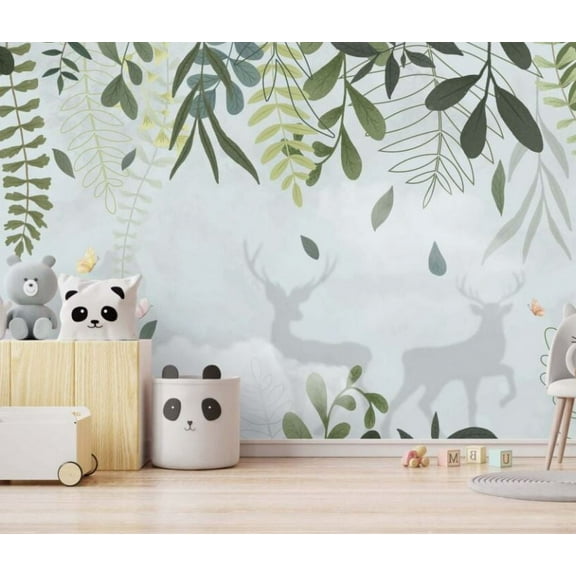 Muravie Kids Room with Flowers and Deer 3D Wallpaper