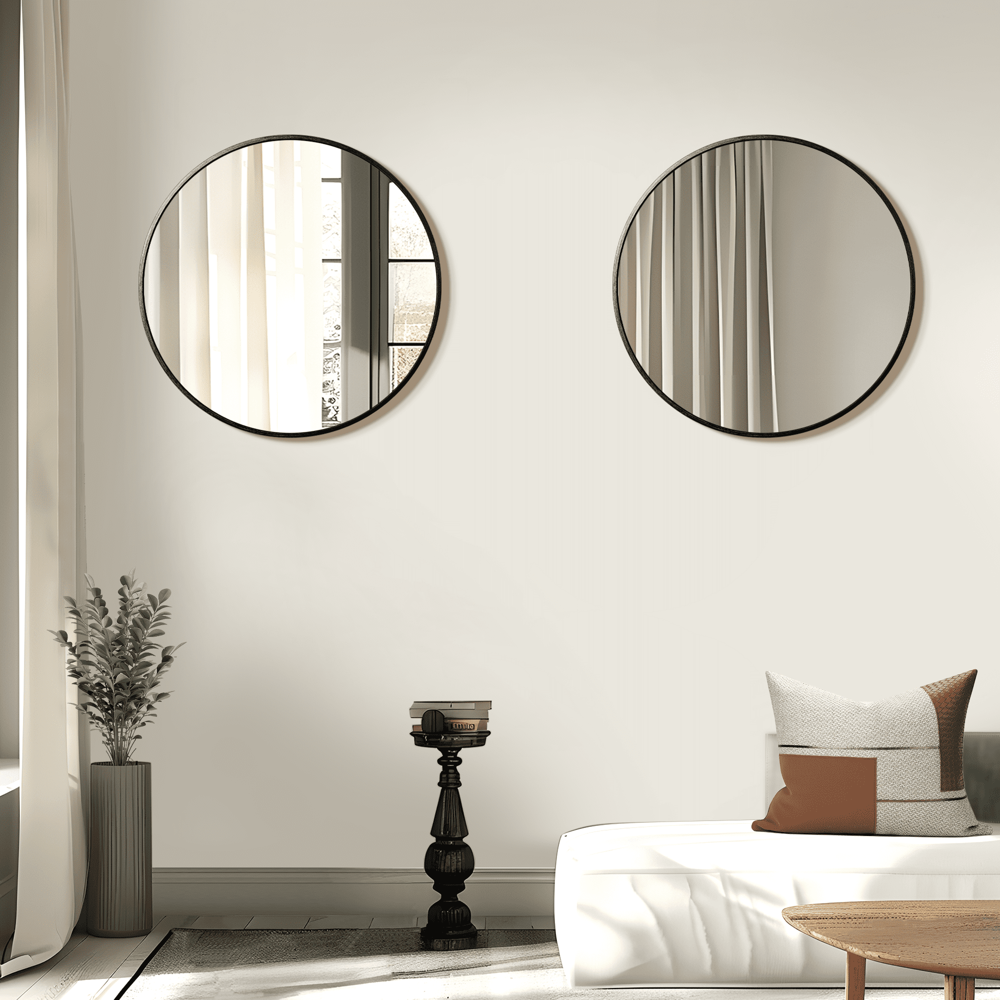 MAYEERTY 24"×24" Black Aluminum Slim-Frame Round Wall Mirror Minimalist Design for Any Room