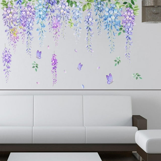Pegatina de pared con diseño de flores de vid, decoración artística de pared, extraíble, creativa, colgante, floral, para dormitorio, sala de juegos
