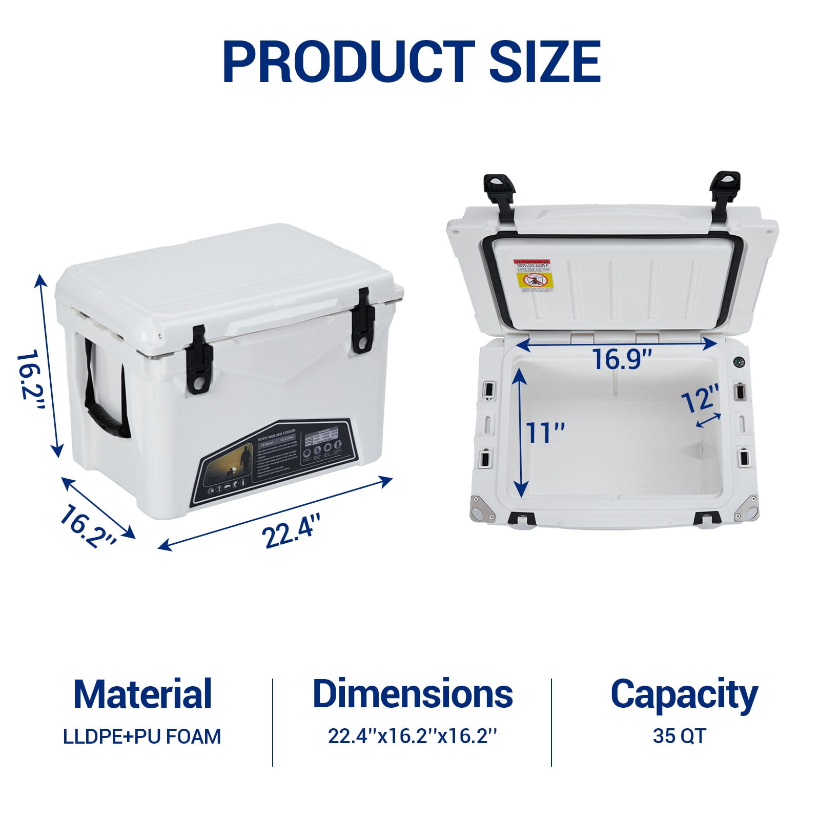 Towallmark Cooler Insulated 20Qt Personal For Hot Food Ice Ice Chest Small Hard For Fishing Boat Camping Outdoor