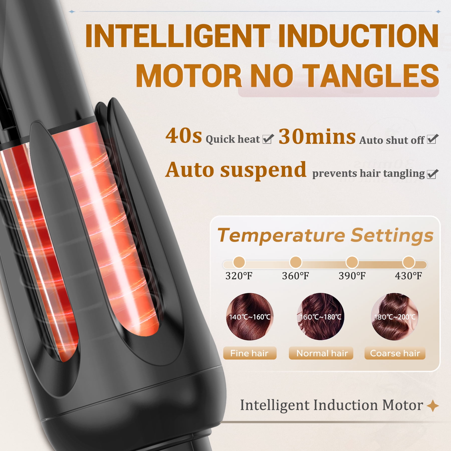 BILITOK Auto Hair Curler, Automatic Curling Iron with 4 Temperature & 3 Timer, Automatic Shut-Off, Anti-Scald, Anti-Tangle Rotating Curling Wand for Hair Styling Black