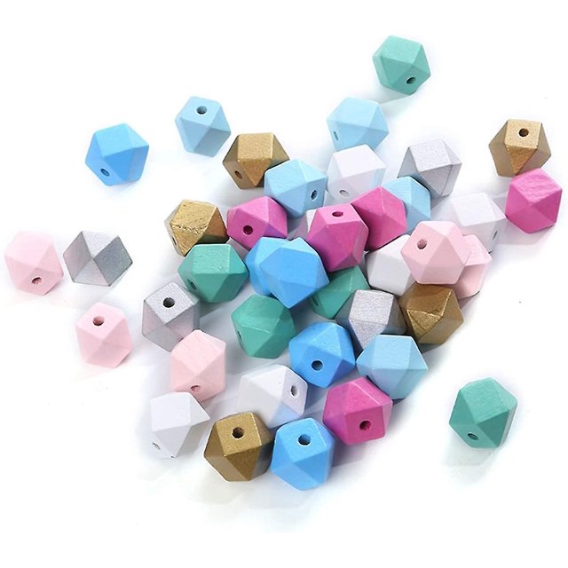 100 piezas de diseño geométrico de cuentas de madera octogonales, para hacer joyas hechas a mano de bricolaje(15mm)