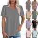 thumbnail image 1 of Tops cortos para mujer,Camiseta de color liso para mujer, cuello redondo, manga corta, mezcla de algodón suave, transpirable, informal, para uso diario, sopatenor, 1 of 8