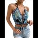 thumbnail image 1 of Top Halter Sin Mangas con Estampado Floral y Nudo Frontal para Mujer - Crop Tops Verde S, 1 of 10