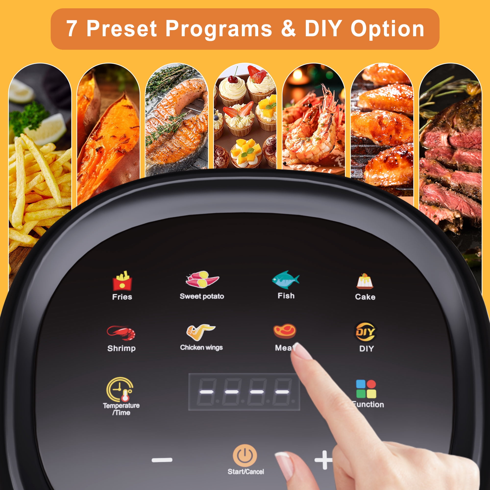 Bluebow 5 Quart Air Fryer with 360° Viewing Glass Pot, 8-in-1 Digital Touchscreen, Nonstick & Dishwasher Safe Basket, Less Oil, 1350W (Black)