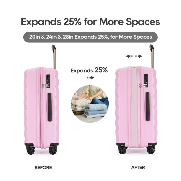 Ginza Travel 3 Piece Hardside Expandable Luggage Set,Suitcase with Spinner Wheels and TSA Lock,Pink, Size: 3PCS(20+24+28)