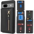 thumbnail image 2 of for Google Pixel 7A Case with Card Holder for Women, for Google Pixel 7A Phone Case Wallet with Credit Card with Ring Kickstand Zipper Shockproof Slim Stand Case - Black, 2 of 12
