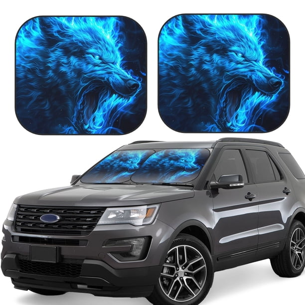 Fotbe Wolf Juego de 2 Piezas de Parasoles para Parabrisas | Bloqueador Solar para Auto | Accesorios Plegables para Protección Solar Interior-Large
