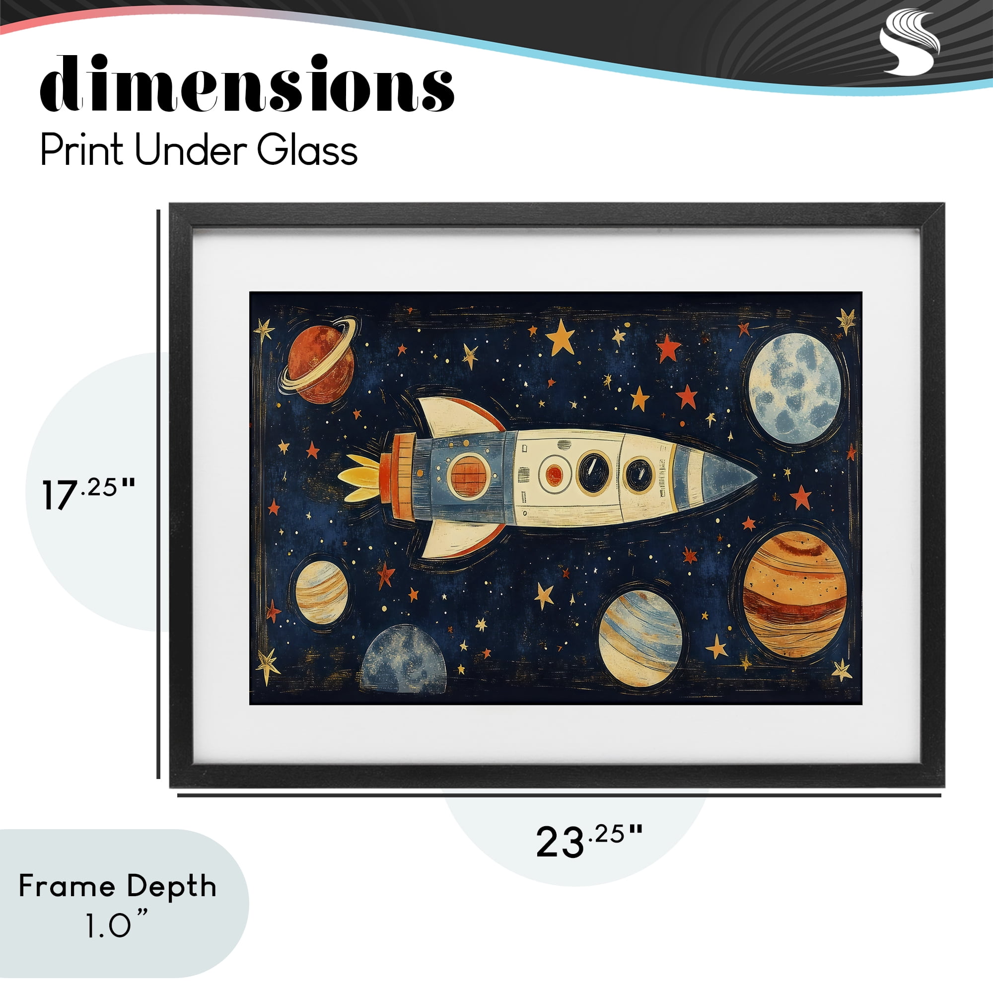 Stupell Industries Retro Rocket & Planets Black Framed Print Under Glass, design by Creative Studio