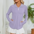 thumbnail image 3 of Long Sleeve Workout Tops for Women, Comdrip Womens Long Sleeve Shirts 50+ Sun 1/4 Zip Summer Hiking Shirt Quarter Zip Pullover Athletic Tops for Women Light Violet 2XL, 3 of 9