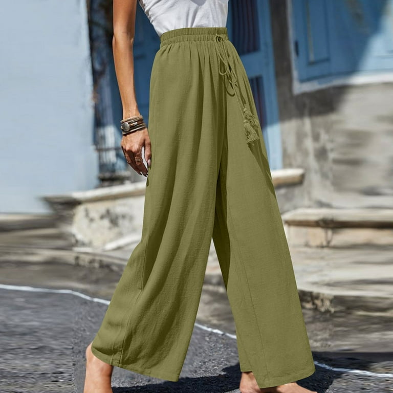 Zkozptok Women's Fashion Side Split Wide Leg Pants Button