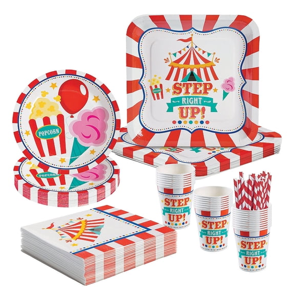128 Pieces Carnival Party Disposable Tableware Kit for 24 Guests