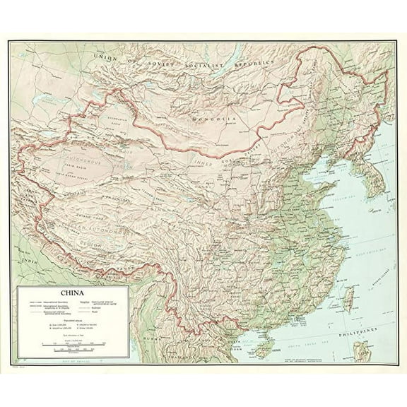 Iconic Arts Laminated 28x24 Poster: Pin China Physical Map Land Composition 1024x824 Maps of on