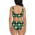 thumbnail image 3 of Kdxio Green Squares Print Women's 2 Piece High Waisted Wrap Spaghetti Strap Summer Swimsuit Bikini Set-Large, 3 of 7