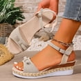 thumbnail image 3 of Espadrilles for Women Open Toe Platform Wedge Sandals Lightweight Summer Dress Heels Ankle Strap Wedges Black Size 8, 3 of 6