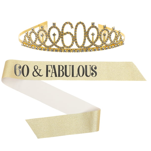 KAKOWELY 1 juego de fajín de corona de cumpleaños número 60, fabuloso fajín, decoraciones para el 60.º cumpleaños de mujeres, decoración para el 60.º cumpleaños