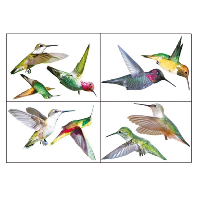 Pegatinas estáticas para ventana con forma de colibrí, 9 unidades, anticolisión, con alarma, pájaros, pegatinas de pared, calcomanías de colibrí volador extraíbles, impresión única de doble cara para