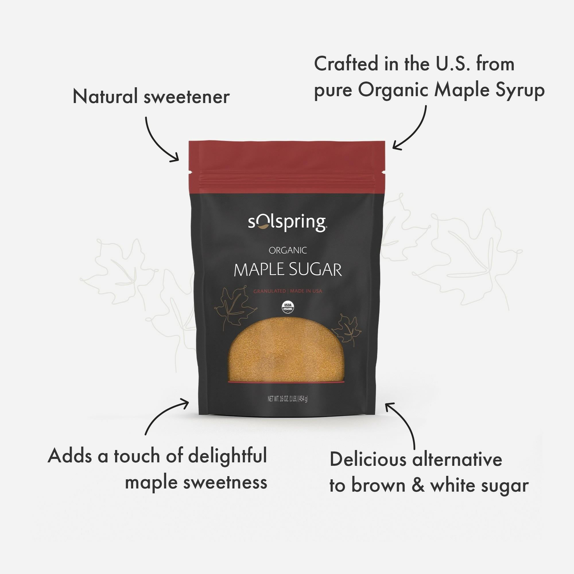 Solspring Organic Maple Sugar, 16 oz, Granuated, Made in U.S.A, Sugar Alternative, Certified USDA Organic, Dr. Mercola