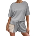 thumbnail image 2 of Lumtrix Two Piece Sets for Women Dressy Casual Ribbed Knit Short Sleeve Top Matching Shorts Lounge Set 2026 Summer Outfits Gray M, 2 of 4