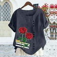 thumbnail image 5 of Women Summer Rose Print Short Sleeve Top Tee Graphic Cute T-Shirt,Women's Dressy Casual Tops Business Work Blouses White Button Down Shirts, 5 of 5