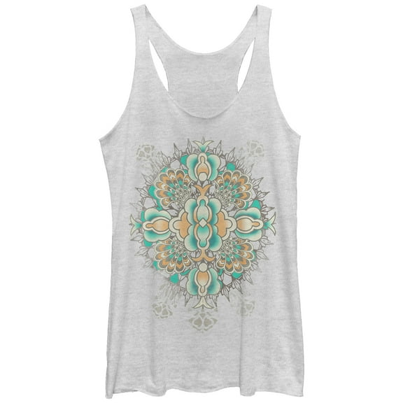 Women's Lost Gods Ornate Mandala Racerback Tank Top White Heather Large