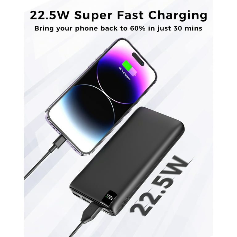 Portable Charger Power Bank External Battery Pack 27 000mAh Capacity for Cell Phones Black