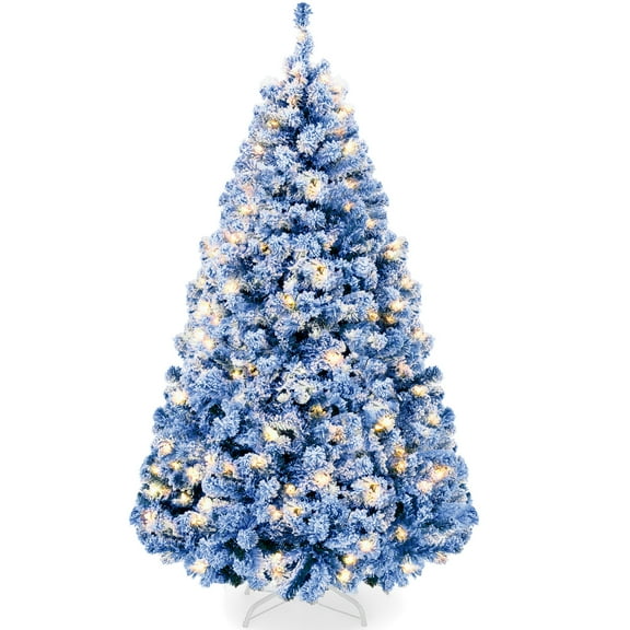 Best Choice Products Artificial Flocked Christmas Tree, 6ft Pre-Lit Holiday Decor w/250 Twinkle Lights - Baby Blue