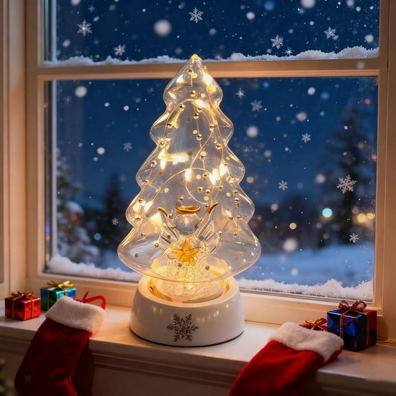 2pcs LED Glass Christmas Tree with Lights, Battery Operated Tabletop Decor, Frosted Glass Holiday Centerpiece for Mantel, Window, Fireplace, and Indoor Home Christmas Decorations