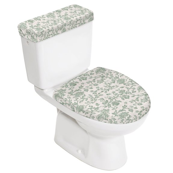 Farmhouse Flower Toilet Lid Cover and Toilet Tank Cover, Botanical Vintage Fruit Green Leaf Stretch Toilets Covers Set with Elastic Bottom, Washable Universal Toilets Seat Covers for Bathroom