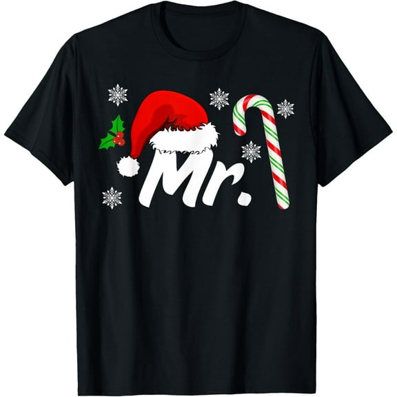 Mr And Mrs Santa Hat Couples Matching Christmas His And Her T-Shirt