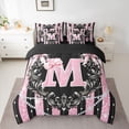 thumbnail image 2 of Homewish Fashion Initial M Letter Bedding Comforter Set 7pcs, Princess Bowknot Ribbon Queen Bedding Sets, Pink Glitter Diamond Reversible Queen Sheet Sets, Breathable Home Decor, 2 of 7