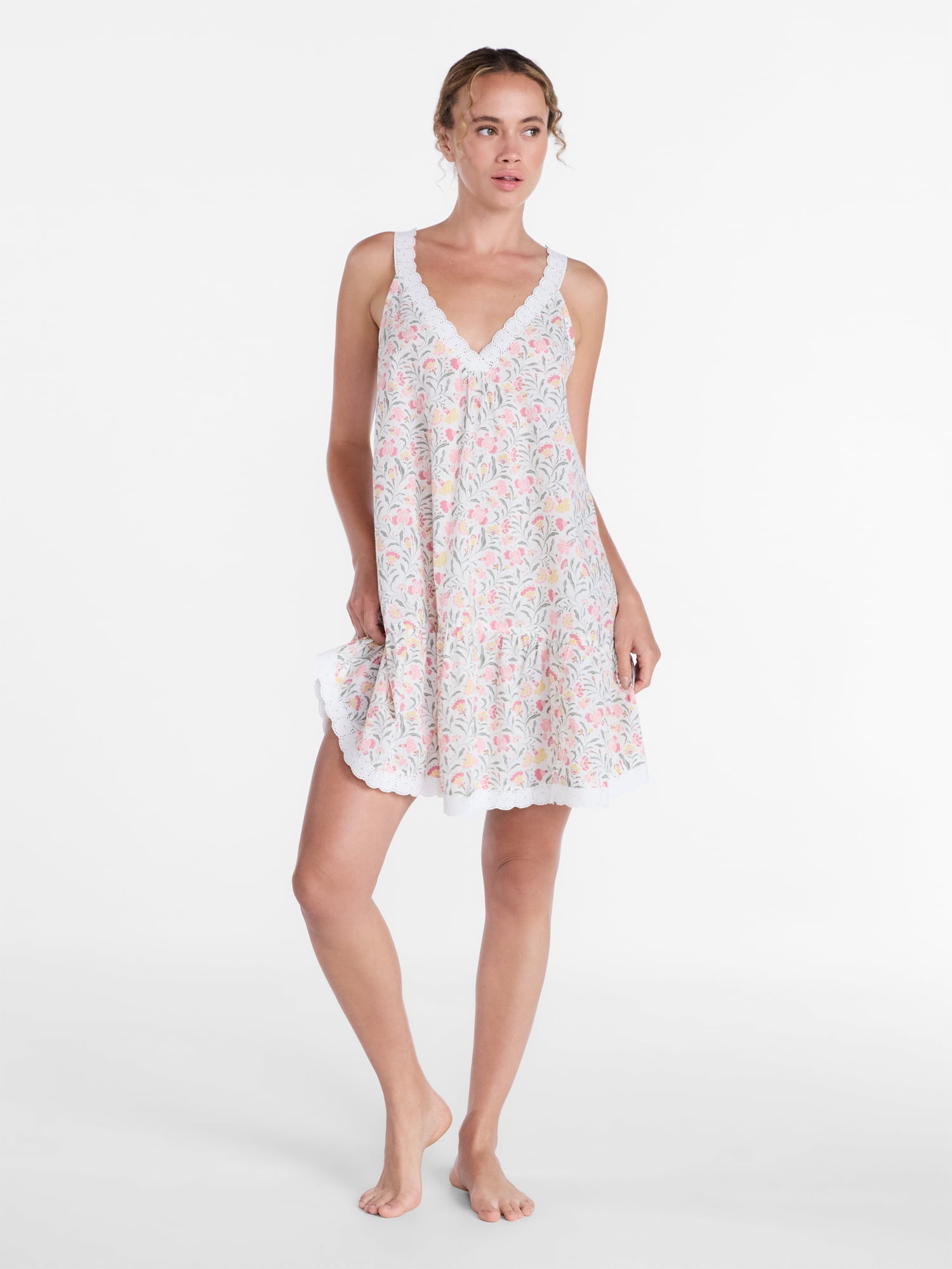 Joyspun Women’s V Neck Woven Sleep Chemise, Sizes XS-3X