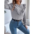 thumbnail image 5 of Cable Knit Striped Sweater for Women Crew Neck Oversized Long Sleeve Pullover Fall Winter Sweater Grey M, 5 of 8
