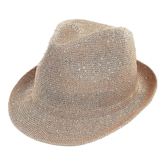 URTERYSER Mardi Gras Sequins Fedoras Hat for Adult Unisex Masquerade Carnivals Mesh Hat Performances Hat with Rolled up Brim Khaki