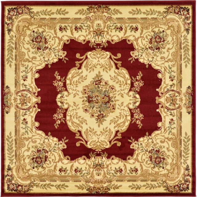 Unique Loom Versailles Medallion Motif Rug 6' x 6' Square Burgundy/Ivory