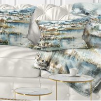 Designart Wide Blue Winter Lake Watercolor - Landscape Painting Throw Pillow - 12x20