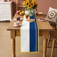 thumbnail image 2 of Modern Navy Blue Gold Table Runner - 48 Inch Long Minimalist Geometric Yellow Striped Cotton and Linen Blended Dress Scarves Farmhouse Table Runner for Kitchen Dining, Coffee Table, 13" x 48", 2 of 8