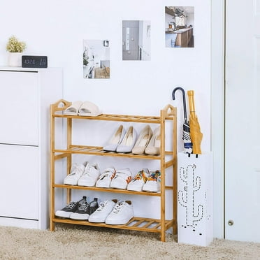 Ktaxon Durable 4 Tiers Shoe Rack Shoe Shelf Tower Stand Shoe Storage Organizer Space Saving, Free Standing, Wood Color