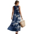 thumbnail image 2 of Xixirimido Tree Leaves Blue Print Summer Dresses for Women Linen-like Flowy Casual Sleeveless Maxi Dress Beach Vacation Sundresses with Pockets, XX-Large, 2 of 7
