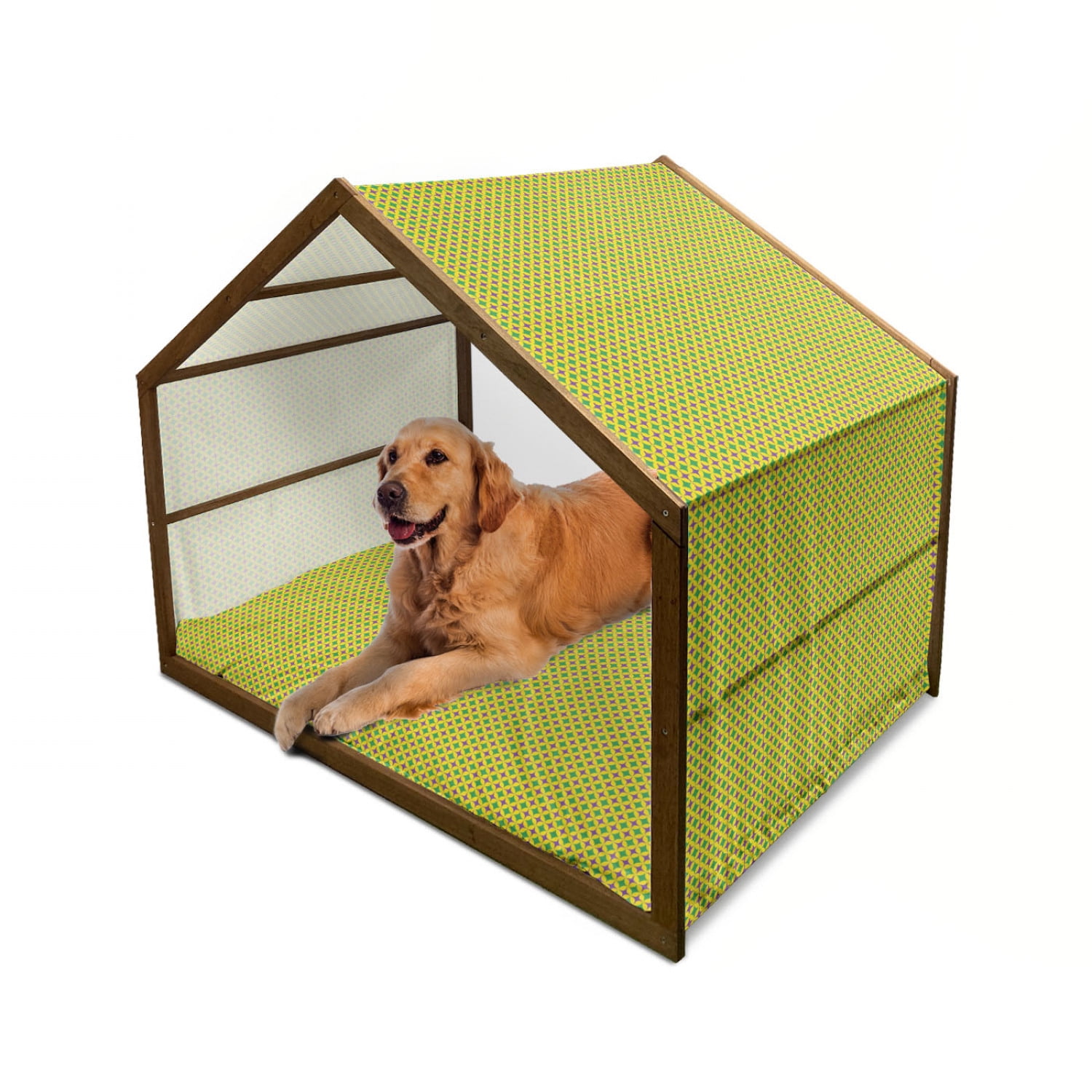Mardi Gras Pet House, Retro Pattern with Star Circular Motifs
