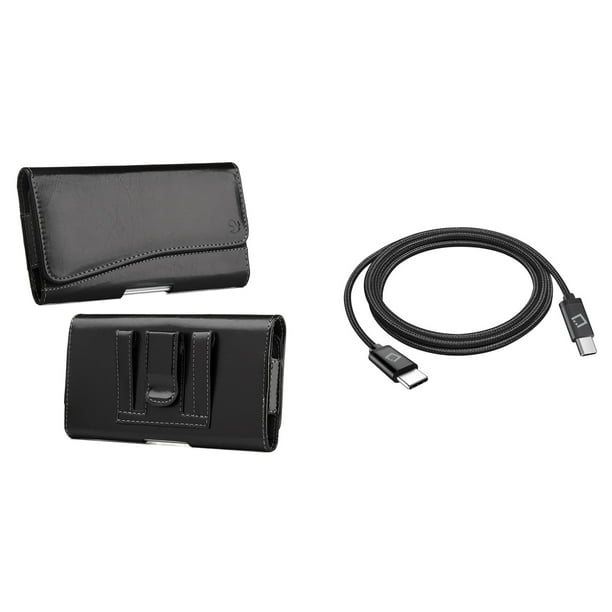 Luxmo Executive Pu Leather Holster Card Slot Carrying Case Black For Nokia 3 1 A Nokia 3 1 C With Heavy Duty Braided Usb C To Usb C Cable 6 Feet Atom Cloth Walmart Com