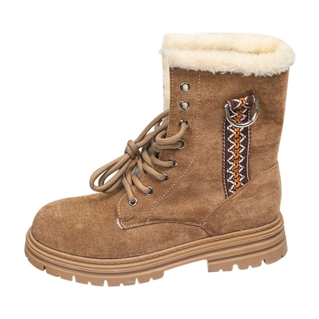 Dsscvnef Bottines pour Femmes Automne Hiver Talon Bas Bout Carré Bottes de Neige Velours Épais Sangle avant Bout Rond Chaussures de Mode Confortables