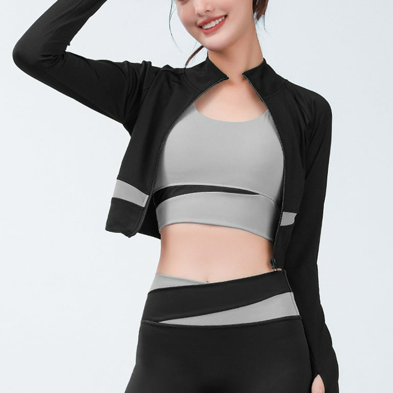 Womens Ultra Soft Tight Yoga Jacket Coat Lightweight Full Zip Athletic  Running Sports Cropped Track Outfit 