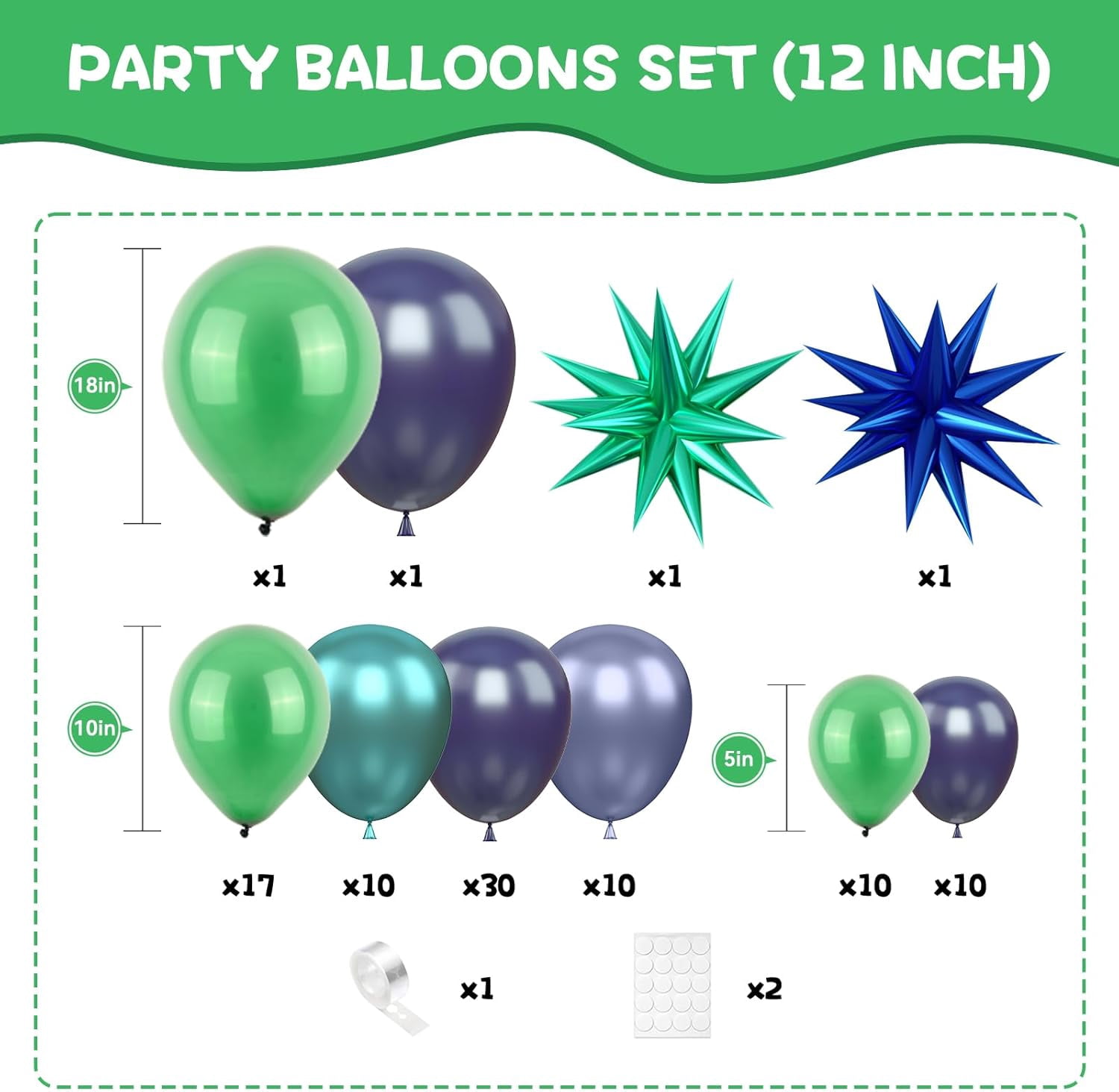 Blue and Green Balloon Arch Kit, Navy Blue Dark Green Balloon Garland Arch Kit with 4D Star Foil Balloon Confetti Balloons for Birthday Party Decor Jungle Safari Graduations