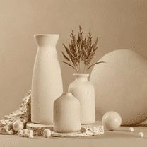 Set of 3 Beige Minimalist Ceramic Vases - Elegant Flower Vase - Perfect For Home Decor & Banquet Decor