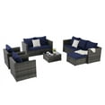 thumbnail image 4 of 5 Piece Outdoor Wicker Rattan Patio Conversation Set with Weatherproof Cushions & Tempered Glass Table, Durable Steel Frame for Backyard, Garden, Dark Blue, 4 of 9