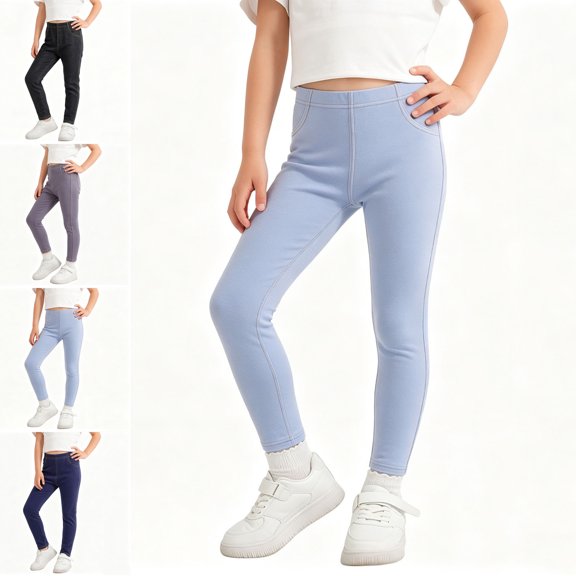 MLCDZ Girls Leggings Cotton Pants Stretchy Tight Toddler Basic Casual Legging with Pockets Lightweight Breathable Outdoor Sports Daily School Yoga Trousers