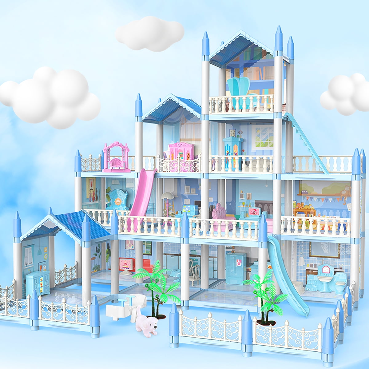  Doll House, Dream House with 11.5 Inch Dolls, 2-Story Dollhouse  w/Plastic Walls, Lights, Stairs, Large Furnitures & Accessories, Playhouse  Dreamhouse Gift for 3 to 12 Year Olds Girls Kids : Toys